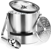 Supporto per contenitore per ghiaccio in acciaio inossidabile - Doppio isolamento - Argento - Contenitore per ghiaccio con accessori - Adatto per bevande fredde