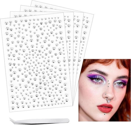 Set di 1280 pezzi di adesivi per maschera facciale e piercing labiale - Diversi formati - Decorazioni per il viso e gli occhi per donne e uomini