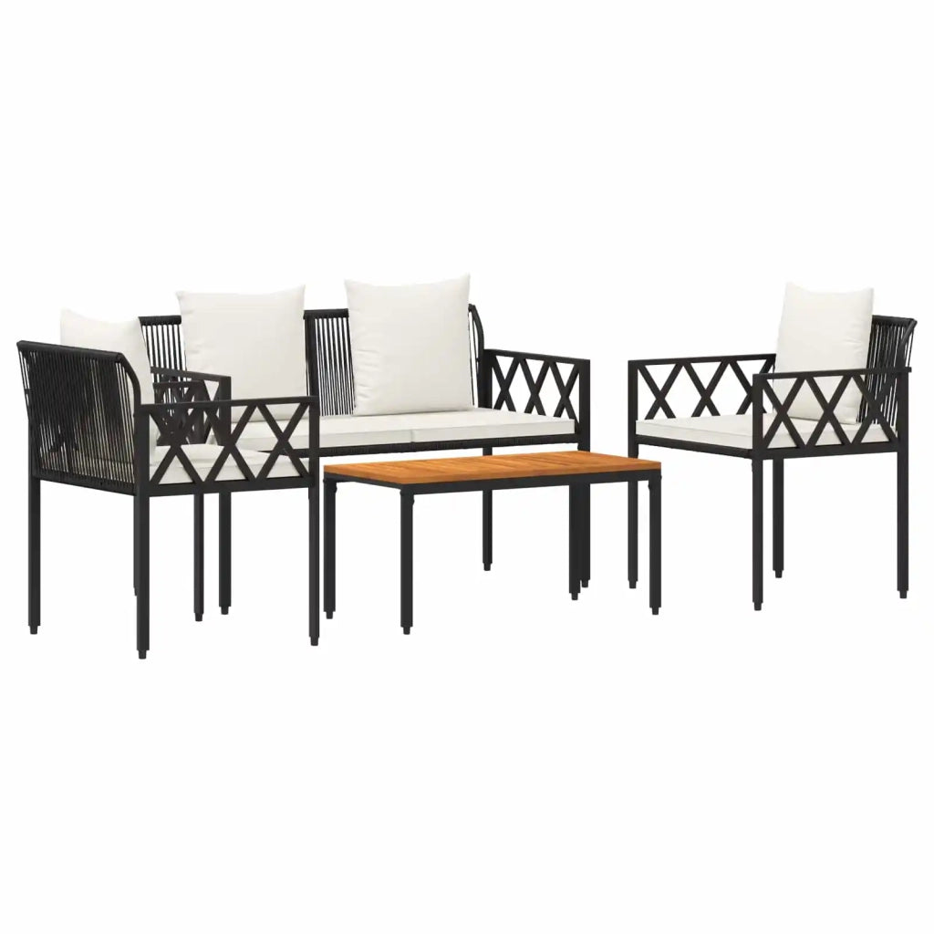Set Mobili da Esterno 4 pcs Nero e Bianco Crema polyrattan 42025342