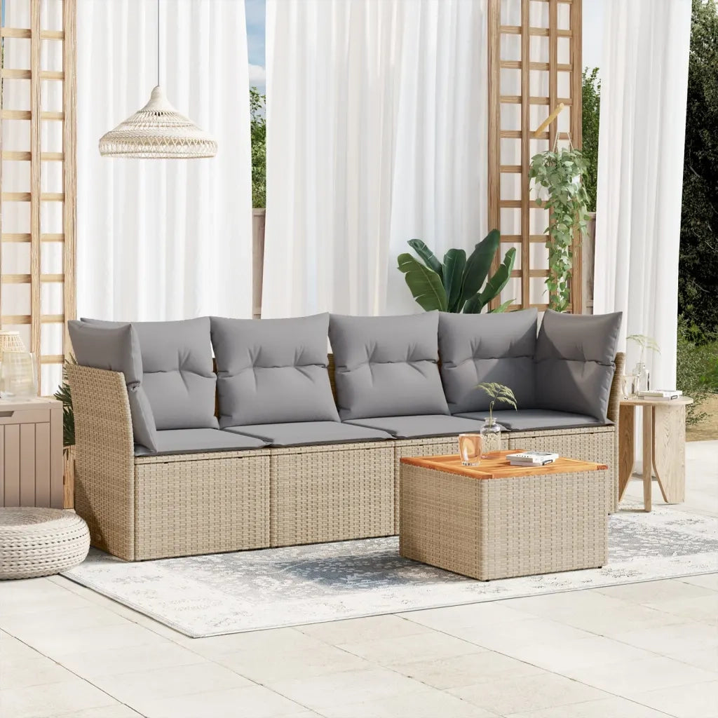 Set Divano da Giardino 5 pz con Cuscini Beige Misto Polyrattancod mxl 113868