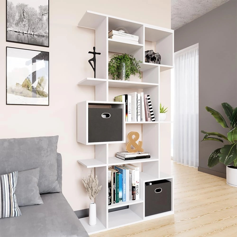 Scaffale Cube, Bianco, 92 x 187.7 cm, per una suddivisione flessibile degli spazi e una conservazione aperta