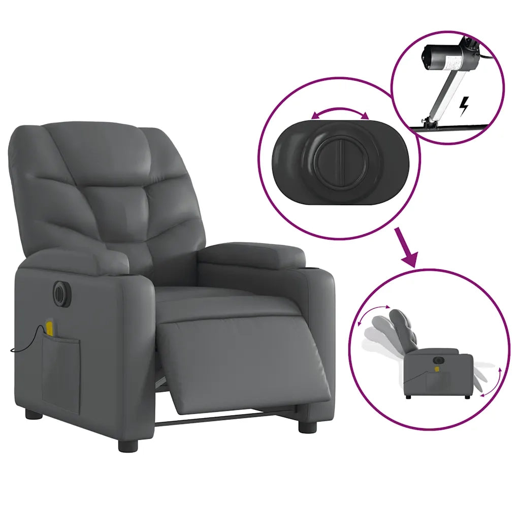 Poltrona Massaggiante | Sedia Relax Elettrica Reclinabile Grigio Similpelle