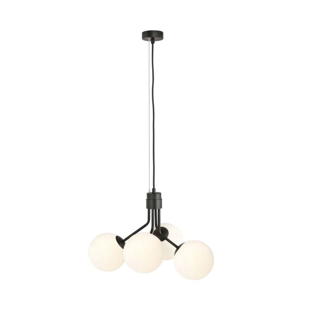 Lampada a sospensione NOVA in acciaio nero e vetro opale