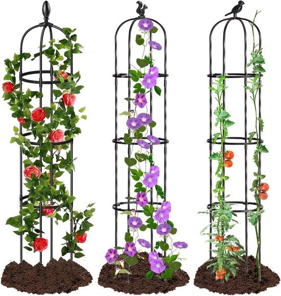 Supporto per piante rampicanti Trellis 3 pezzi rete per rampicanti fiori rose (nero)