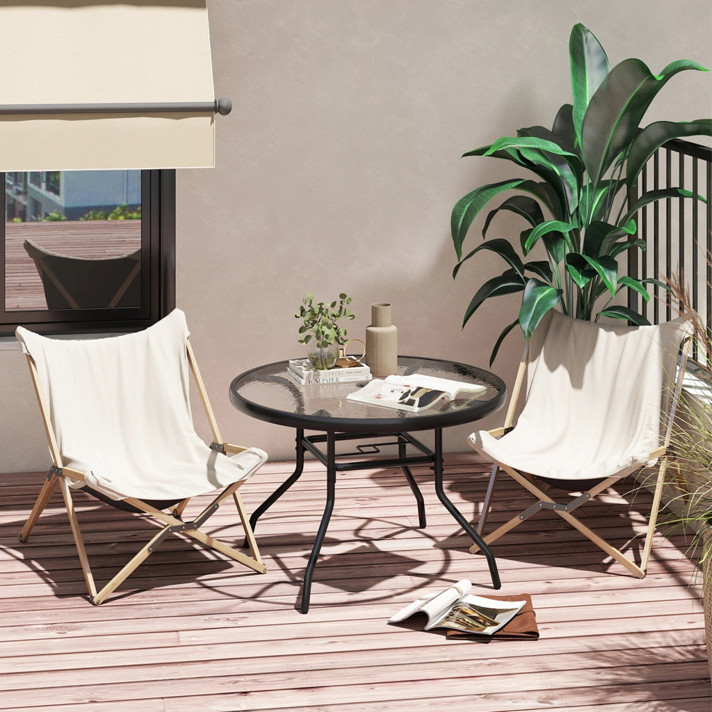 Tavolino rotondo esterno vetro temperato foro 4,2cm metallica robusta-Tavolino caffè 70x70x45,5cm giardino cortile piscina