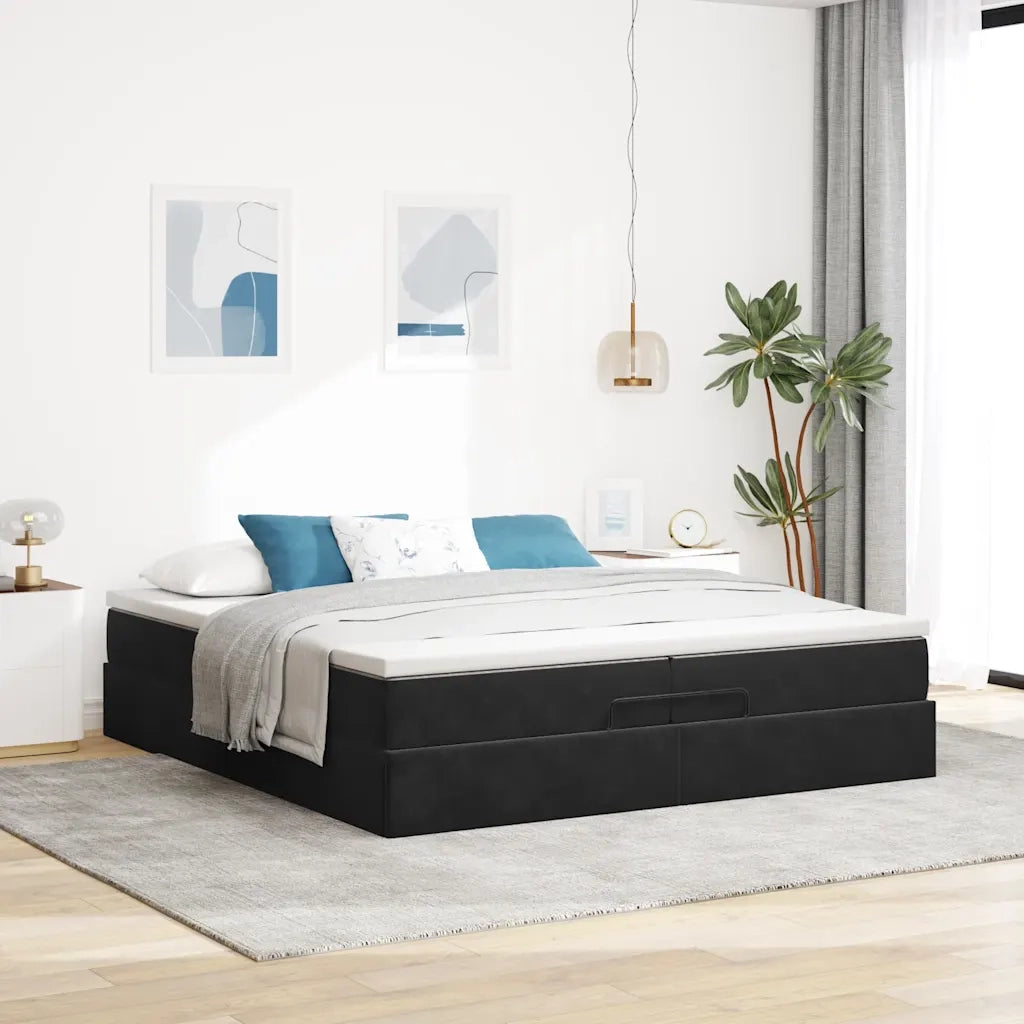 vidaXL Struttura Letto Pouf con Materassi Nero 200x200 cm Velluto