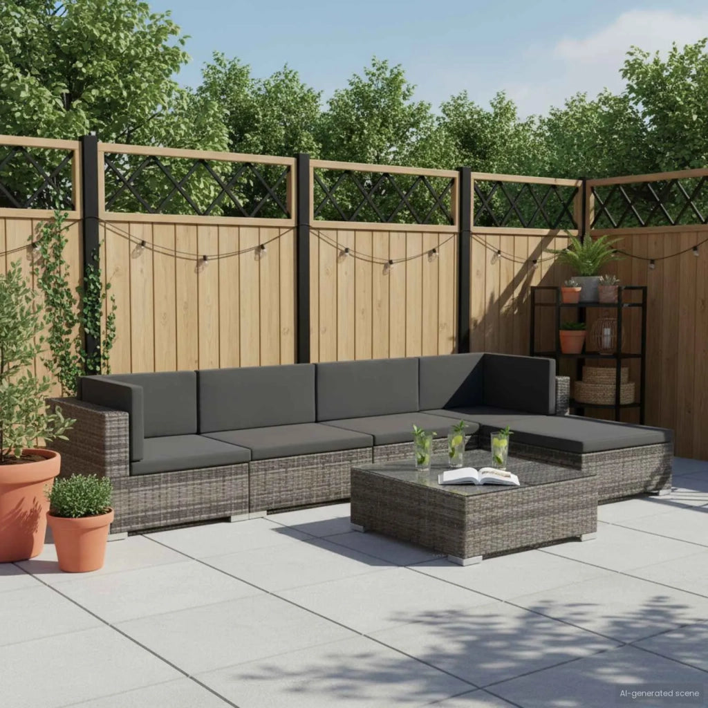 Set Divani da Giardino 6 pz con Cuscini in Polyrattan Grigio 44607