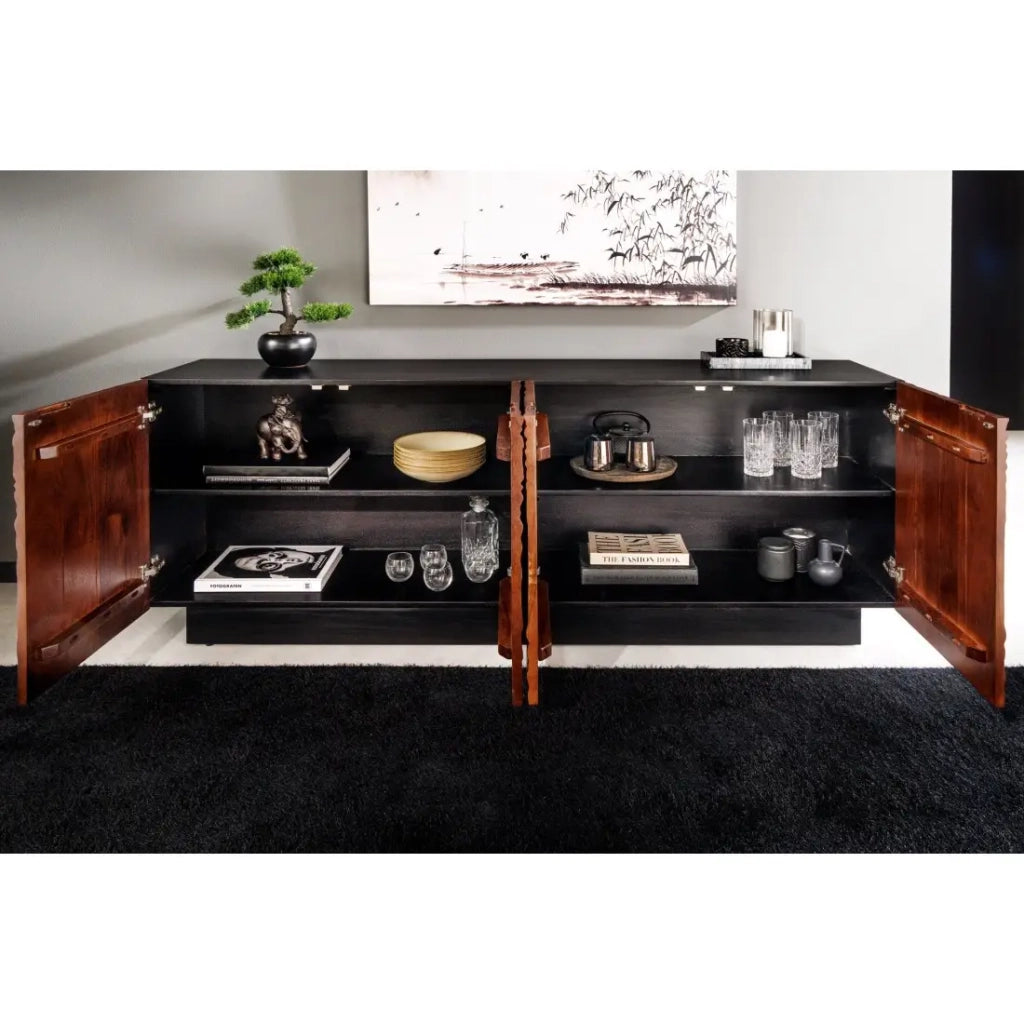 Buffet 175 cm 4 porte legno massiccio acacia nero e noce scuro – Collezione GAÏA