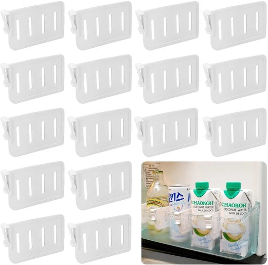 Organizzatori per Frigorifero 16 Pezzi - Organizzatori per Frigorifero Adattabili - Contenitori per Frigorifero - Plastica - Bianco - 23cm x 18cm x 2cm
