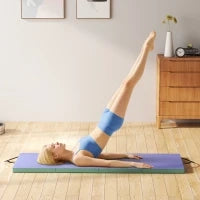 Tappeto Fitness Pieghevole e Imbottito con 2 Maniglie, in Plastica ed EPE, 180x60x5 cm, Verde e Viola