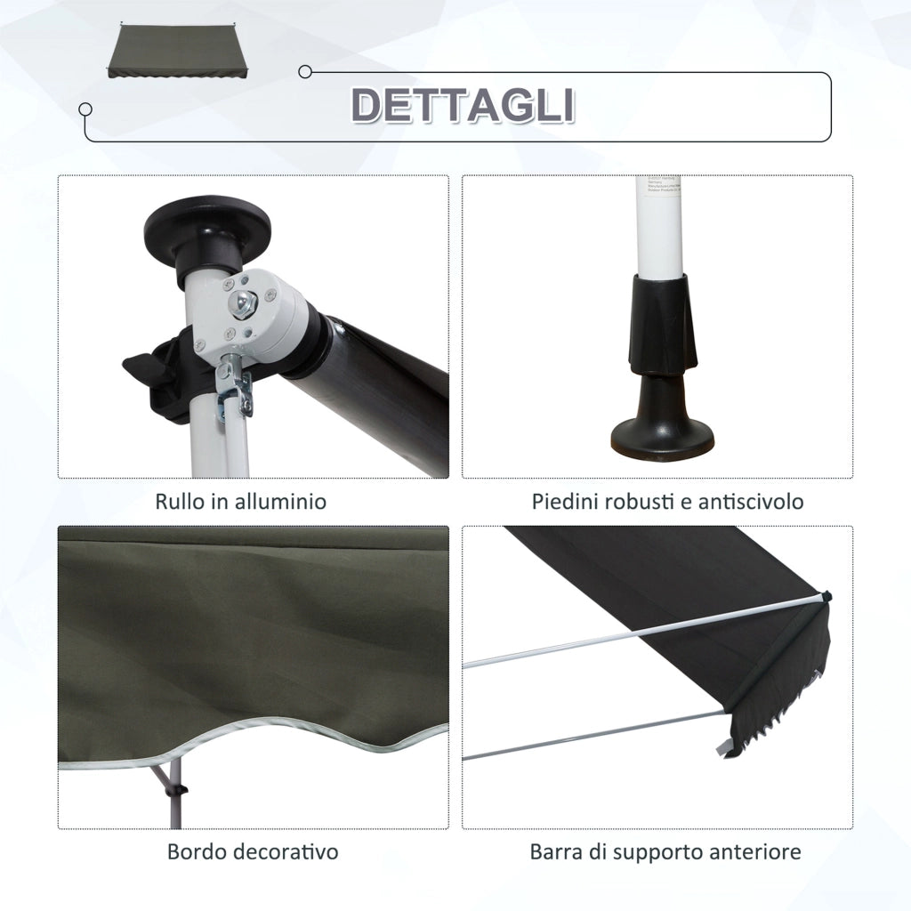 Tenda da Sole 3x1.5 m ¨C Zephmum ¨C Grigio Poliestere Metallo