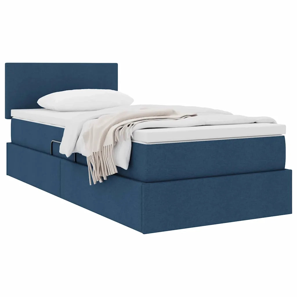 Letto con contenitore e materasso con testiera Blu 90 x 190 cm