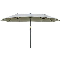 Ombrellone con LED Solari 4.5m, Ombrellone Doppio da Giardino, Ombrellone da Terrazza Ovale, Grigio Chiaro e Nero