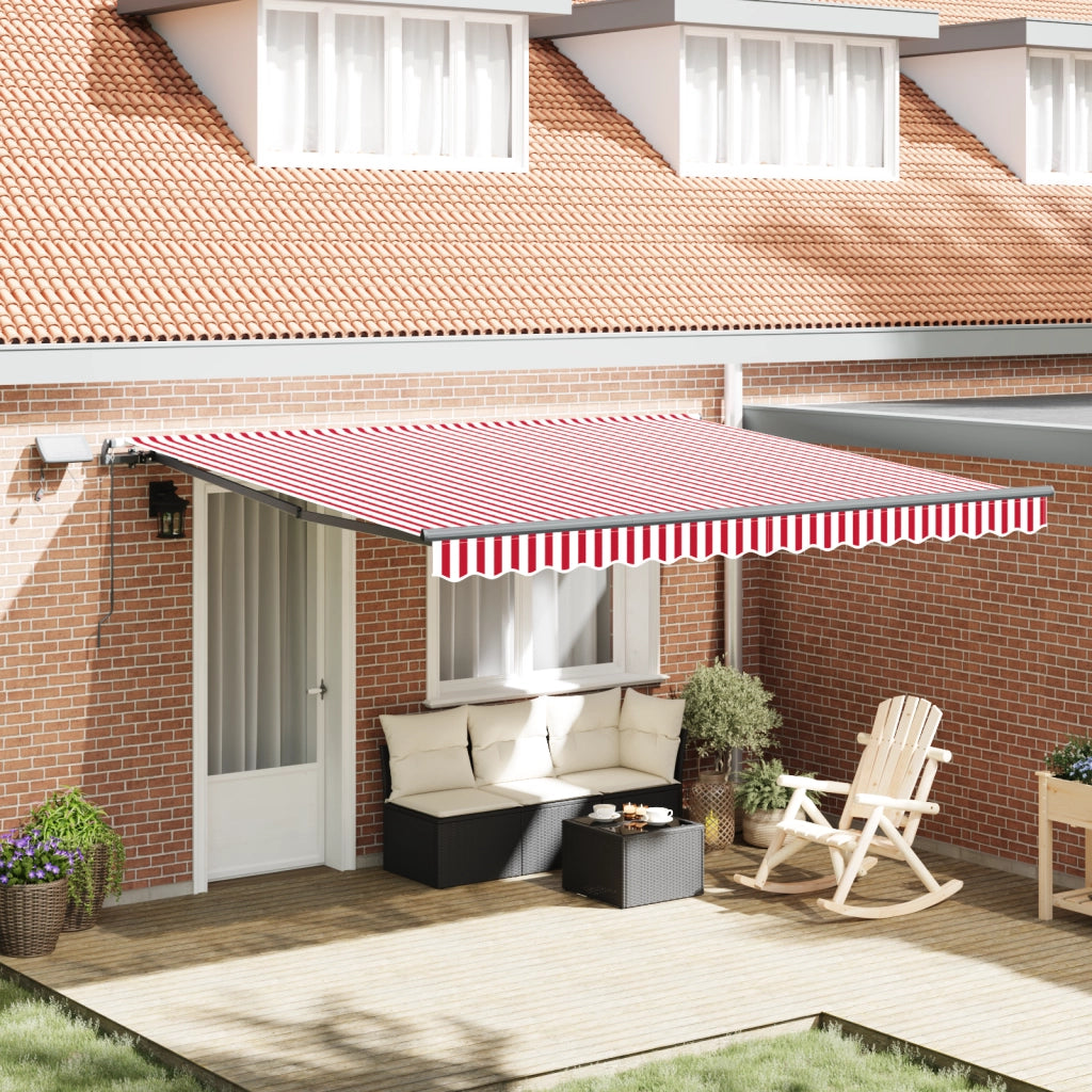 Tenda Retrattile Manuale con LED Strisce Rosse e Bianche 400x300 cm