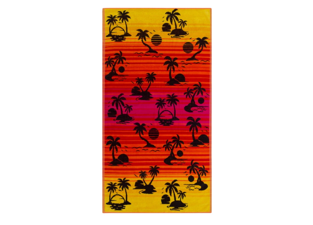 Telo Mare Jacquard Spugna Asciugamano Spiaggia Disegno Oasi - Telo Mare - Arancio