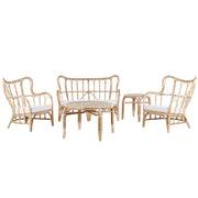 Set Divani Da Giardino Beige Rattan Naturale 2 Tavoli 2 Poltrone Divano Cuscini Per Interni Esterni Boho