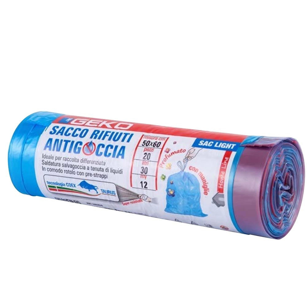 Trade Shop - 5 Rotoli Sacchetti Buste Spazzatura Profumati 30lt 50x60cm Con Manici Blu 100pz -