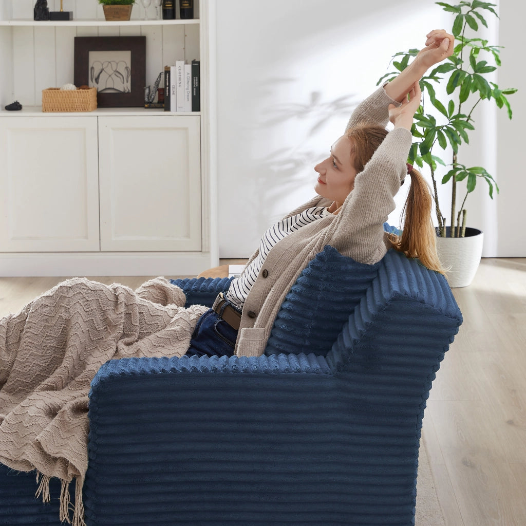 Chaise longue relax convertibile - funzione letto e design salvaspazio - in corduroy - blu