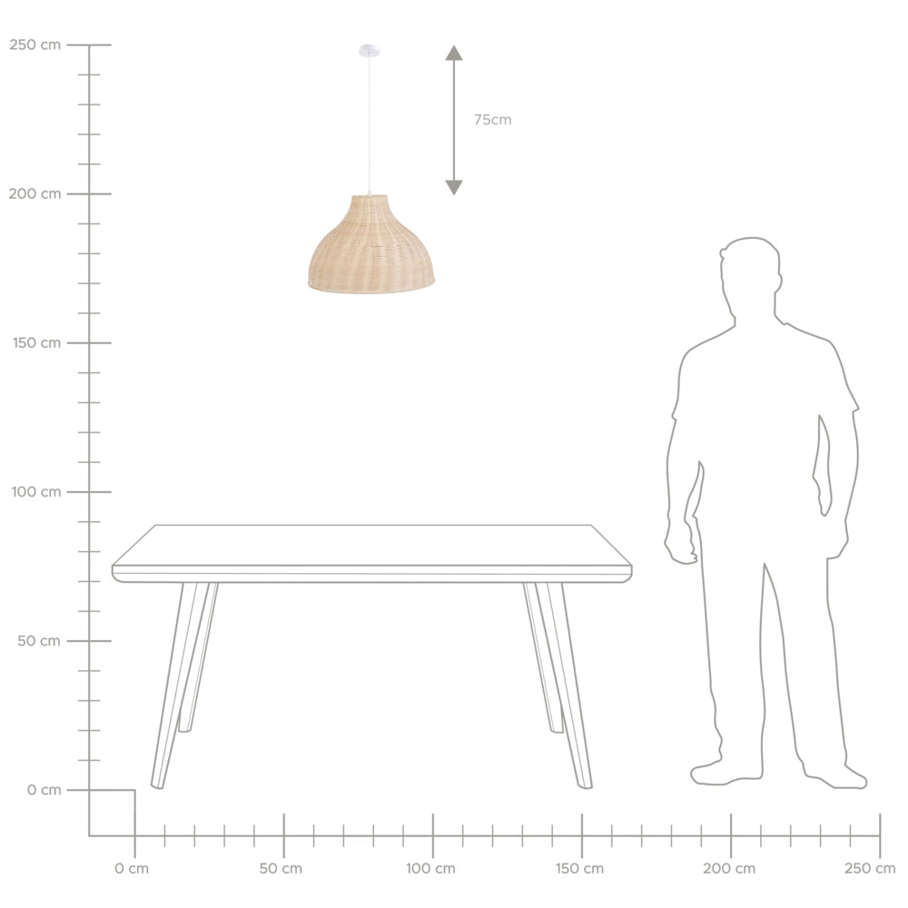 Lampada a Sospensione a Soffitto Rattan Vimini Campana Paralume Boho Rustico