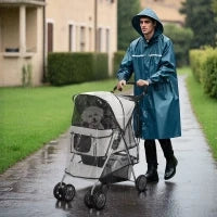Passeggino per Cani Piccoli Pieghevole con Copertura Antipioggia, Ruote Girevoli e con Freni, Grigio