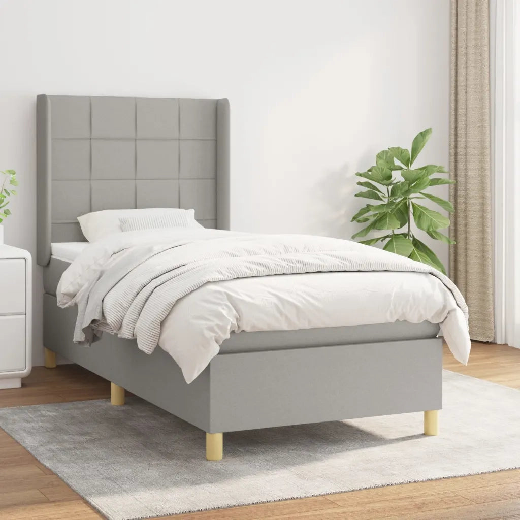 Letto singolo | Letto per adulti | Giroletto a Molle con Materasso Grigio Chiaro 90x200 cm Tessuto