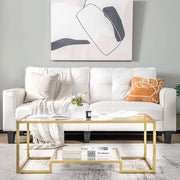 Tavolo salotto con superficie in vetro, struttura in metallo, vetro, tavolo per soggiorno, tavolo per ufficio, 114 x 51 x 43,5 cm