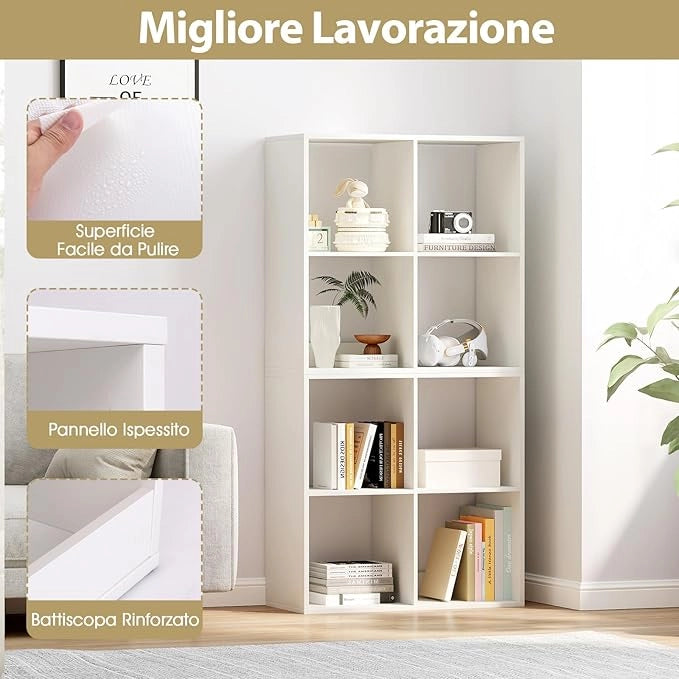 Scaffale Multiuso con Retro Aperto, Mobiletto Espositore Moderno a 2/3/4/6 Cubi con Kit Anti-Ribaltamento, Libreria Autoportante per Camera da Letto Soggiorno Studio (4 cubi)