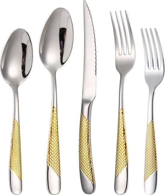 Set di cucina per 6 persone, 30 pezzi, set di cucina in acciaio inossidabile, set di cucina composto da forchetta/coltello, tavola a due in uno, lucidato a specchio, resistente alla lavastoviglie