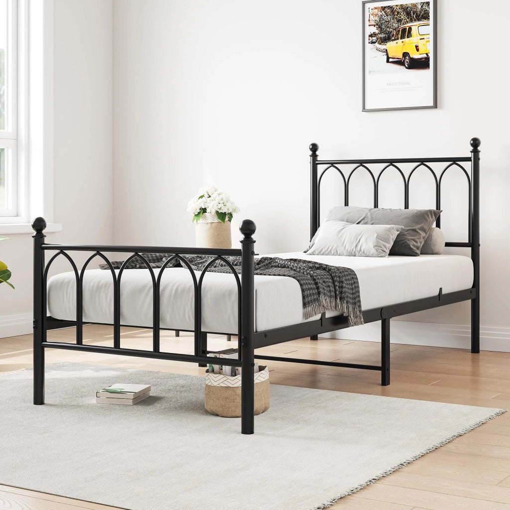 Struttura letto singolo in metallo 90x200 cm con testiera alta; nero
