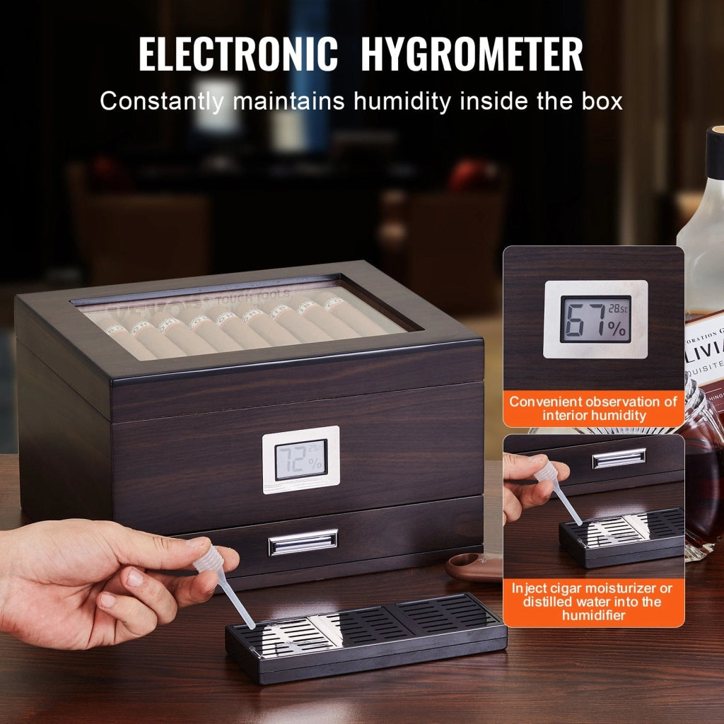 Sigari Humidor Scatola Umidificatore Igrometro Cassetto Cedro 50 Sigari