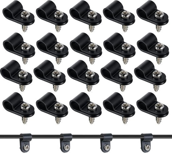 Kit di fissaggio cavi in nylon - 50 pezzi di clip R in nero - inclusivo di viti - kit di holder per cavi - clip per cavi per cavo in spira