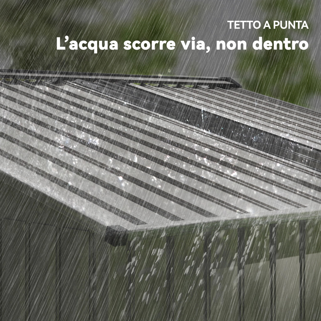 Casetta da Giardino in Metallo con Prese d'Aria e Doppia Porta Scorrevole, 277x195x192 cm, Argento