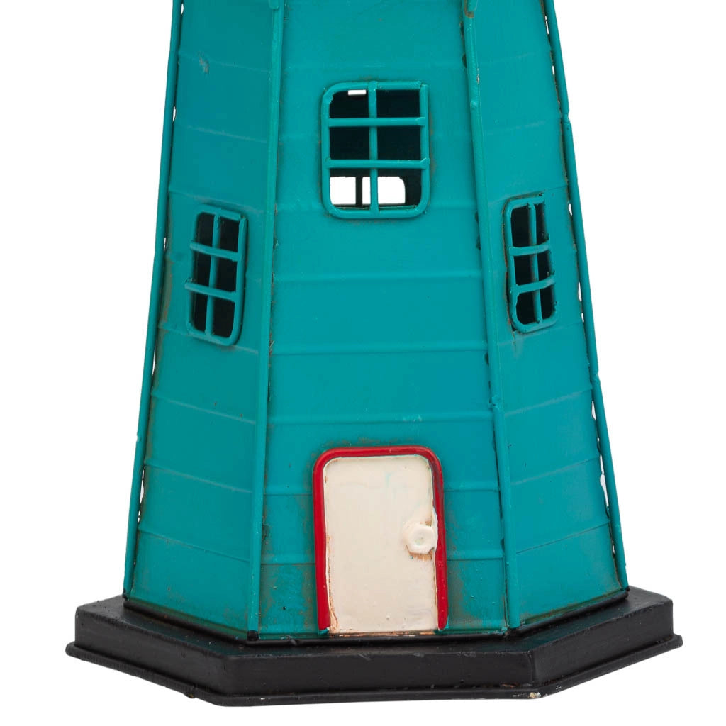 Salvadanaio faro in metallo blu 13,5x12x30h