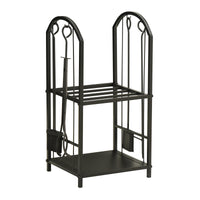 Portalegna per Camino Legnaia a 2 ripiani in Metallo 41,5x32,5x74,5 cm Max 60Kg con attrezzi Nero