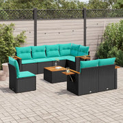 Set Divani da Giardino 9 pz con Cuscini Nero in Polyrattan 3227009