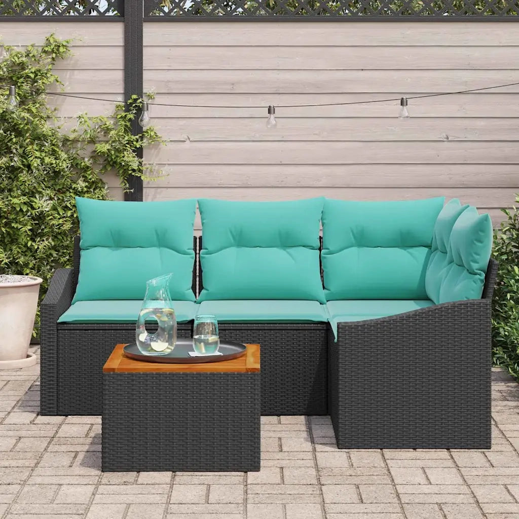 Set Divano da Giardino con cuscino 5 pcs Nero polyrattan