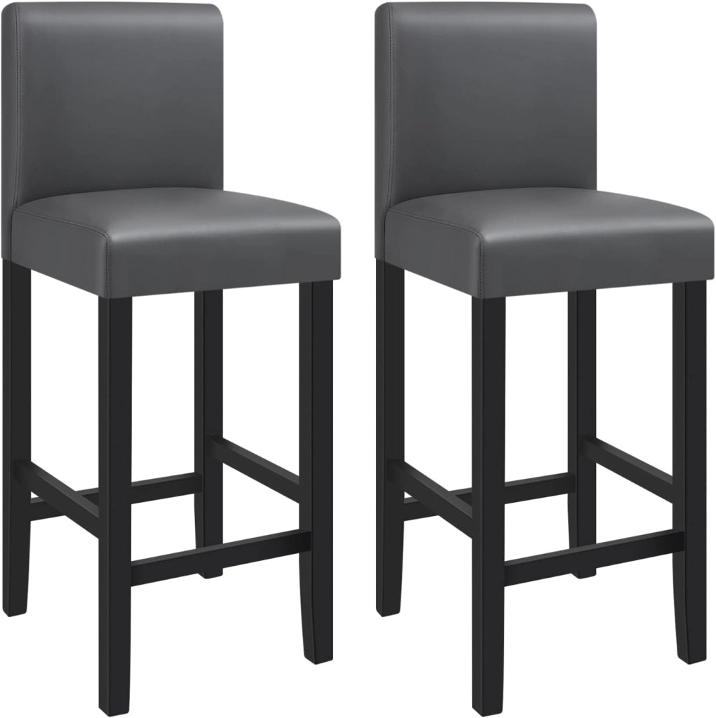 Sgabello da Bar con Schienale Poggiapiedi Sedie da Pranzo Imbottita Sedia Alta per Ristorante Cucina Legno+PVC Grigio 2 Pezzi