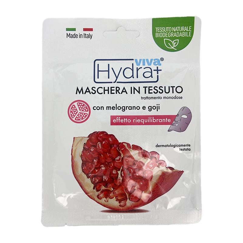 HYDRA VIVA MASCHERA IN TESSUTO TRATTAMENTO MONODOSE CON MELOGRANO E GOJI EFFETTO RIEQUILIBRANTE DERMATOLOGICAMENTE TESTATO