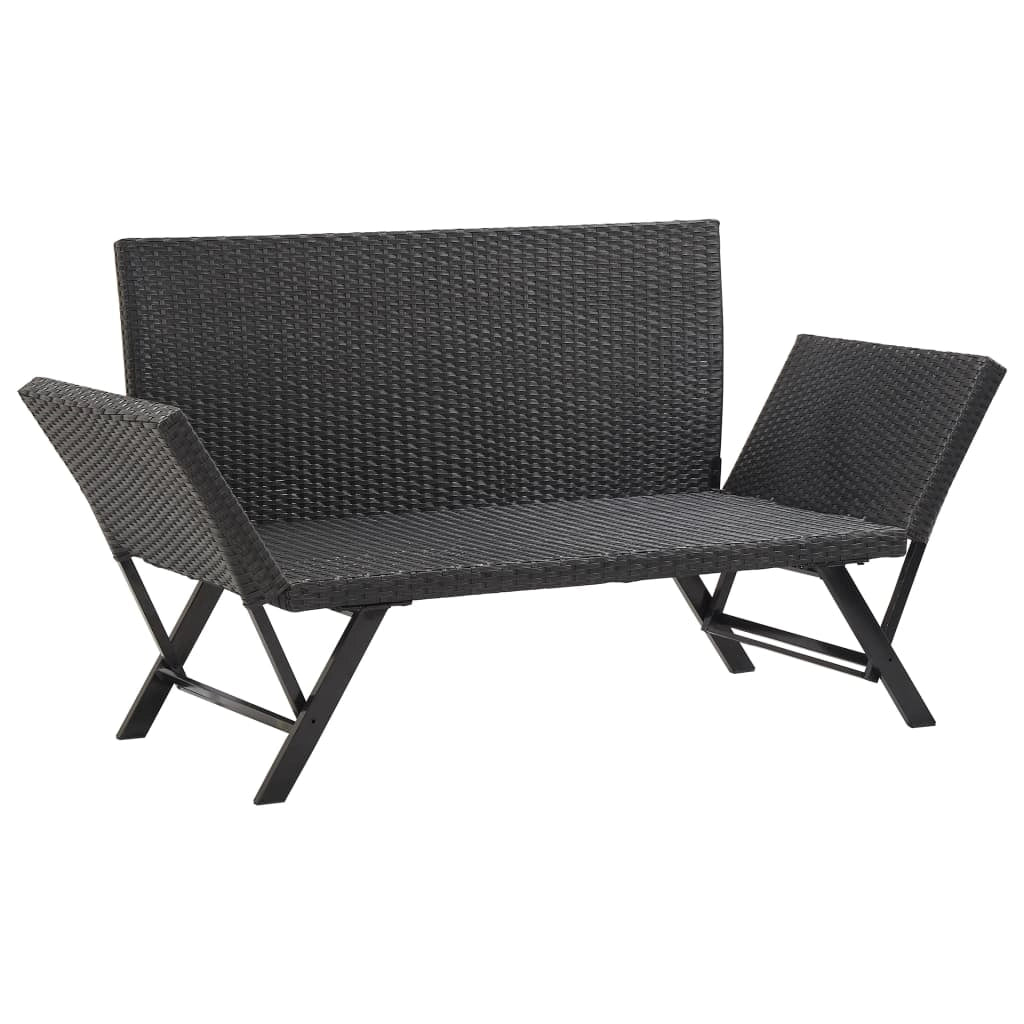 Panca da giardino mobili da esterno per patio mobili da terrazza con cuscini 176 cm resina intrecciata nera 02_0011594