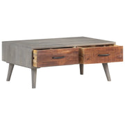 Tavolino Grigio 100x60x40 cm Legno Massello di Mango Grezzo 321808