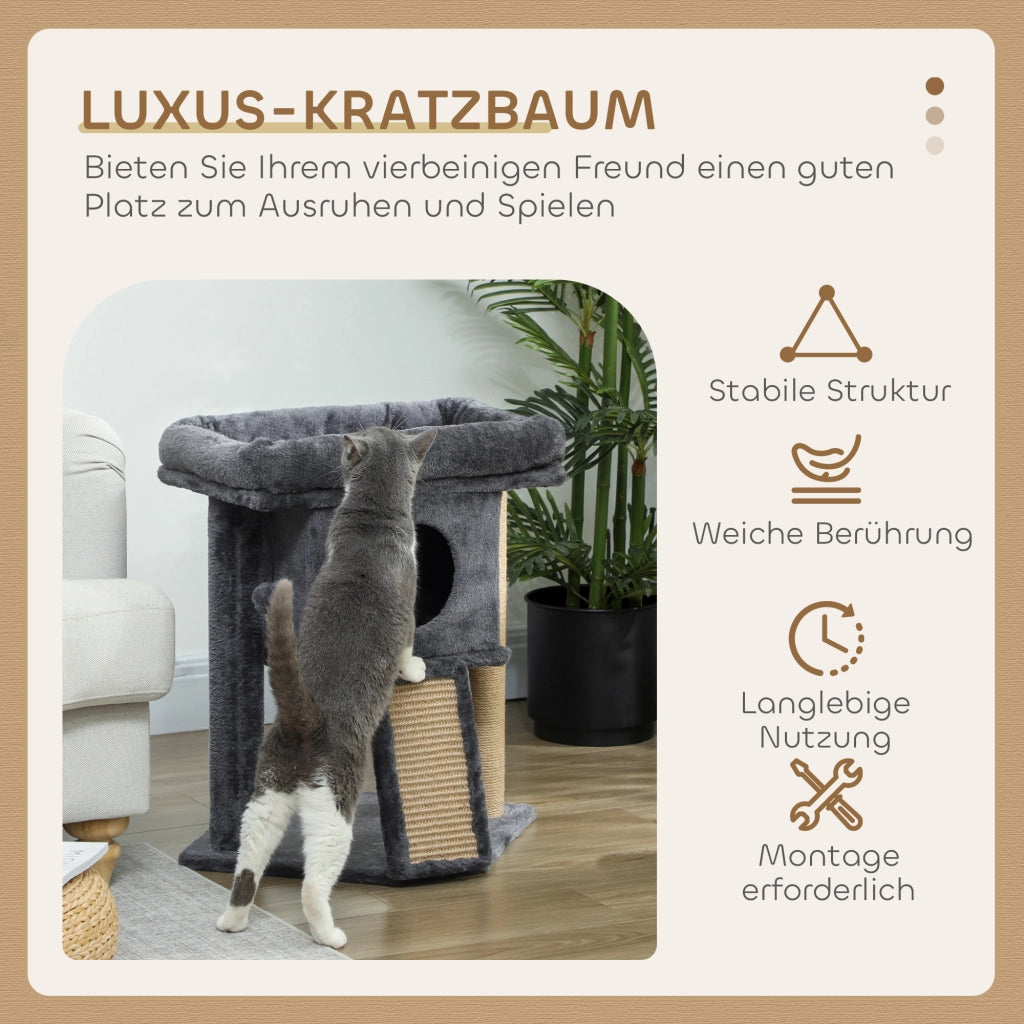 Albero tiragraffi con piattaforma, palla e casetta per gatti ¨C zephmum ¨C Beige 40x40x57 cm
