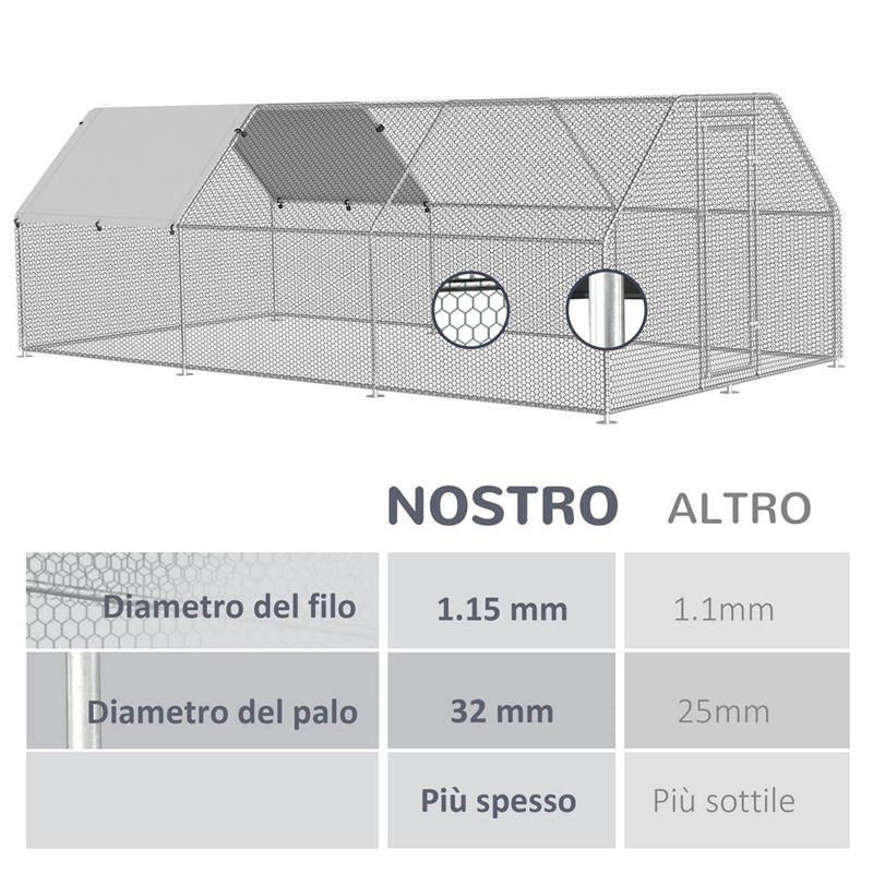 GABBIA RECINTO PER GALLINE IN METALLO PORTA CON BLOCCO E COPERTURA OXFORD