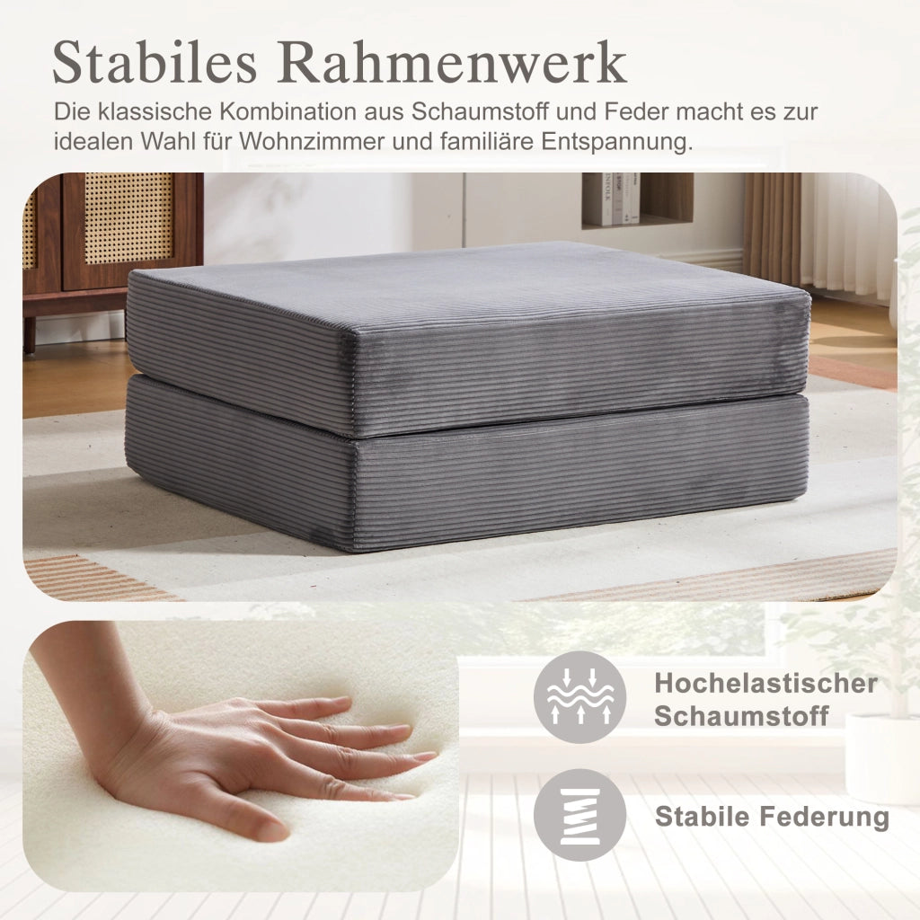 Pouf Convertibile in Divano 1 Posto con Design Pieghevole, in Corduroy, Grigio Scuro
