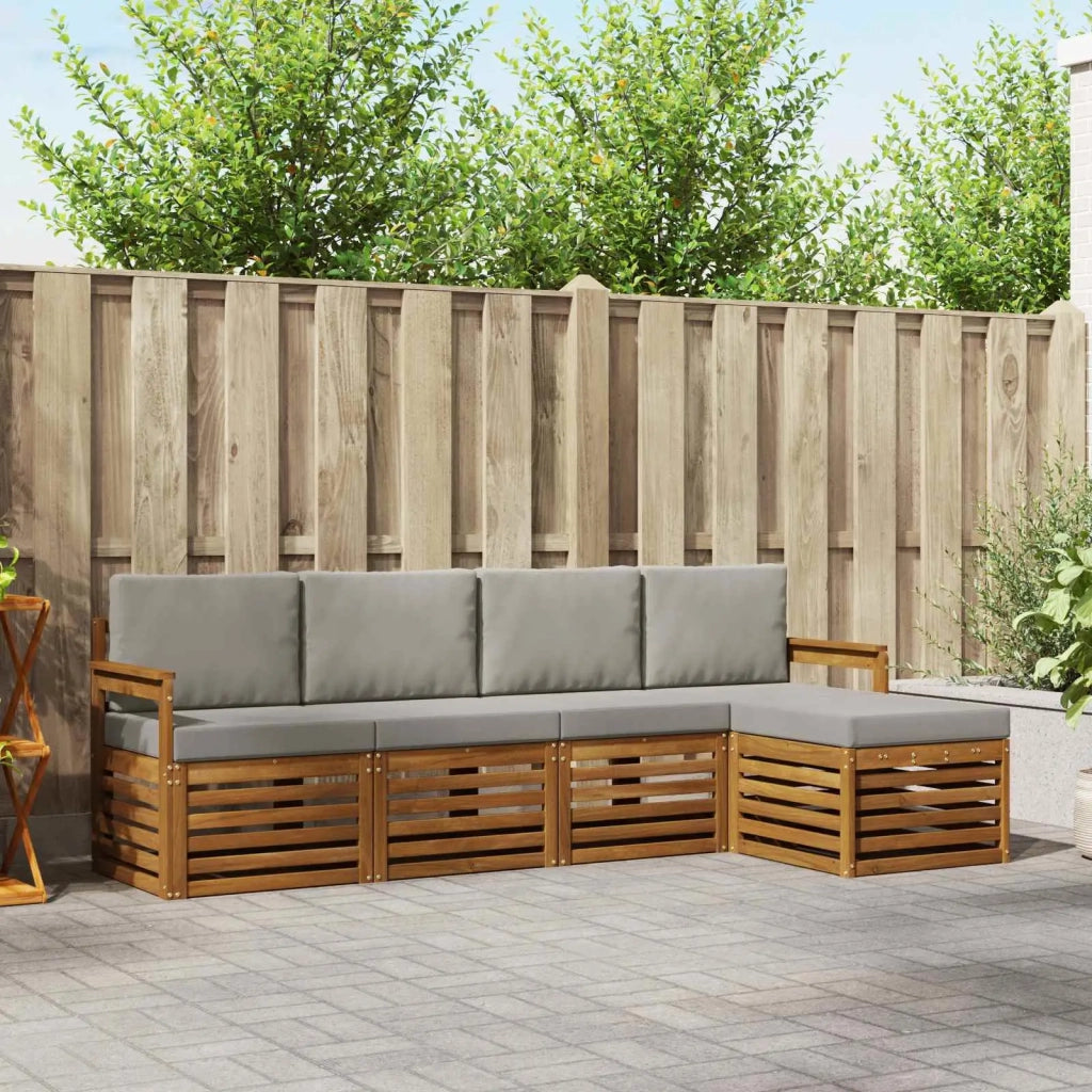 Set di divani da esterno 5 pcs Grigio Naturale e Chiaro