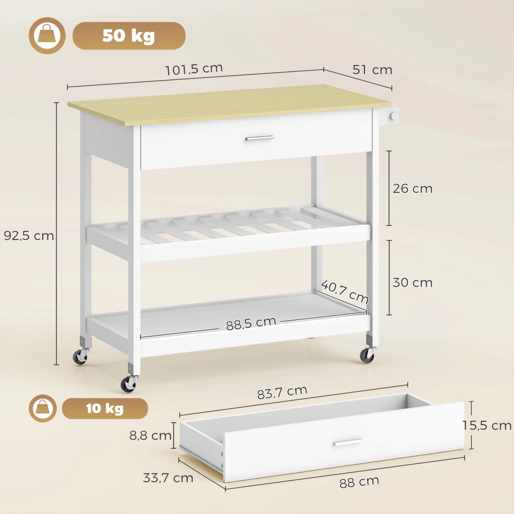 Carrello da cucina con ripiani ¨C zephmum ¨C Bianco