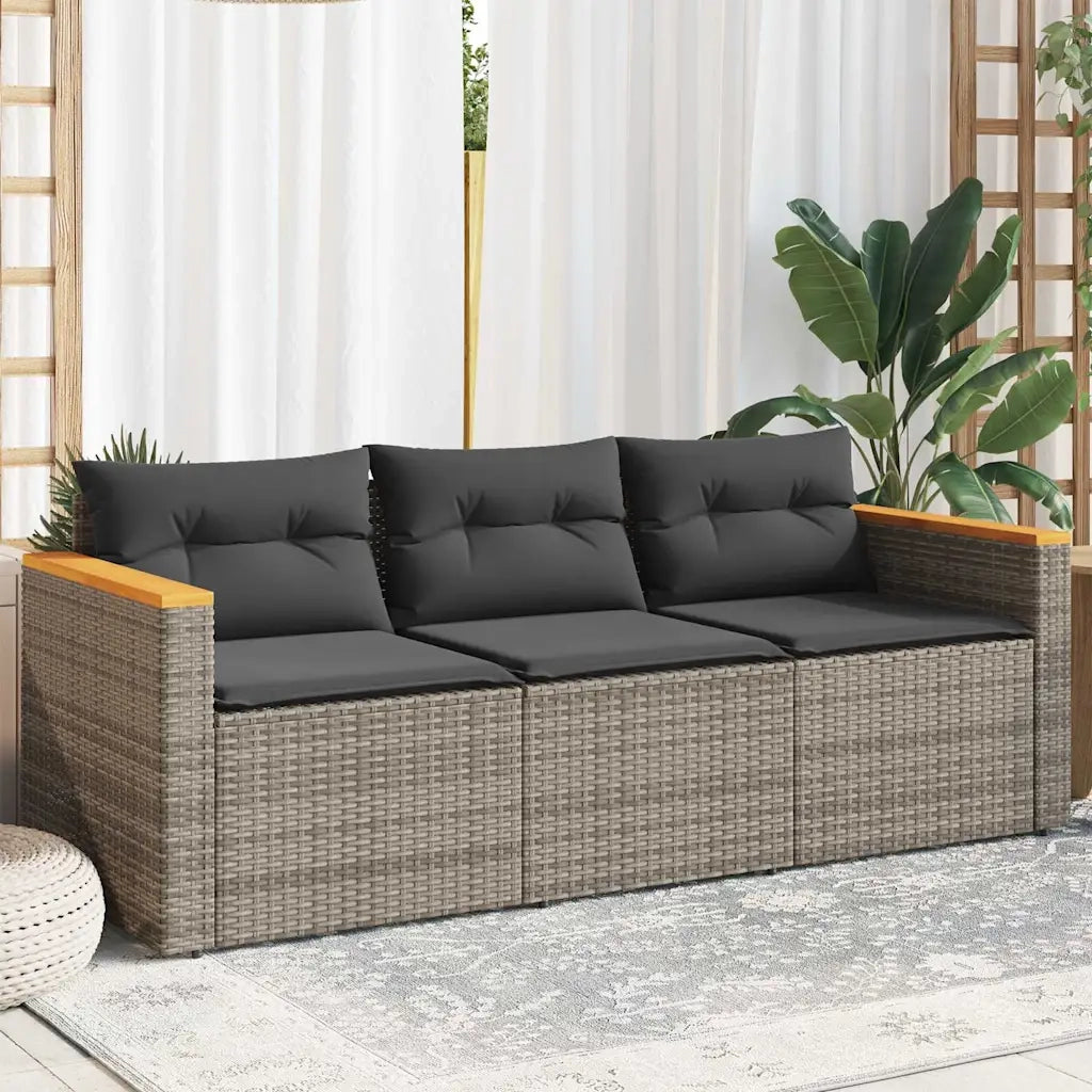 Divano da Giardino con Cuscini 3 Posti-Sofa da Giardino-Divano da esterno Grigio in Polyrattan 700659