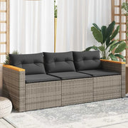 Divano da Giardino con Cuscini 3 Posti-Sofa da Giardino-Divano da esterno Grigio in Polyrattan 700659