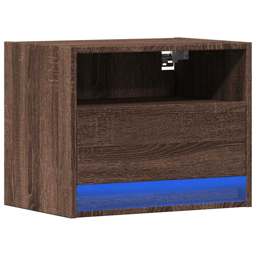 vidaXL Comodino a Parete con luci LED Rovere Marrone