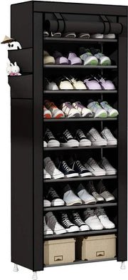 Raccoglitore di Scarpe con Spazio di Stoccaggio in Tela - 9 strati - Nero - Organizzatore di Scarpe