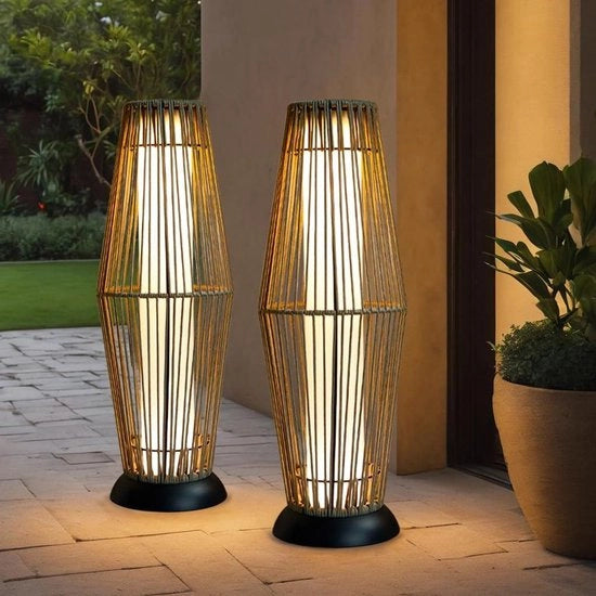 Illuminazione esterna per terrazza - 2-pack lampada solare in paglia - impermeabile e decorativa - grigia - per giardino e prato